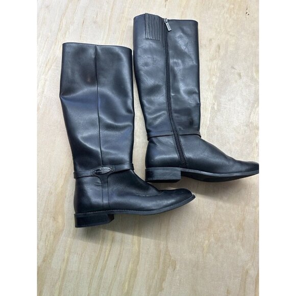 Michael Kors Black Leather Riding Boots Knee High Sz 9M Flat Equestrian Classic - Picture 1 of 6